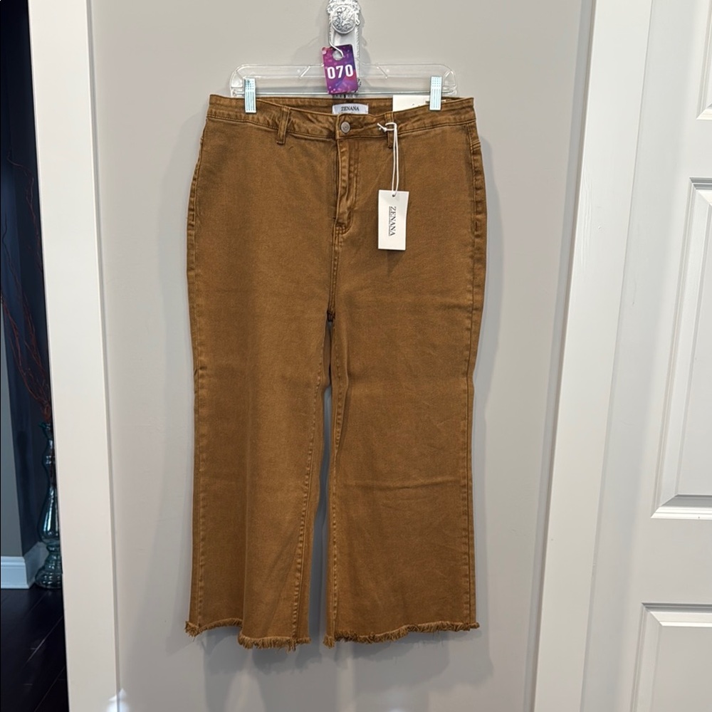 Zenana Outfitters Tan Flare Wide Leg Jeans